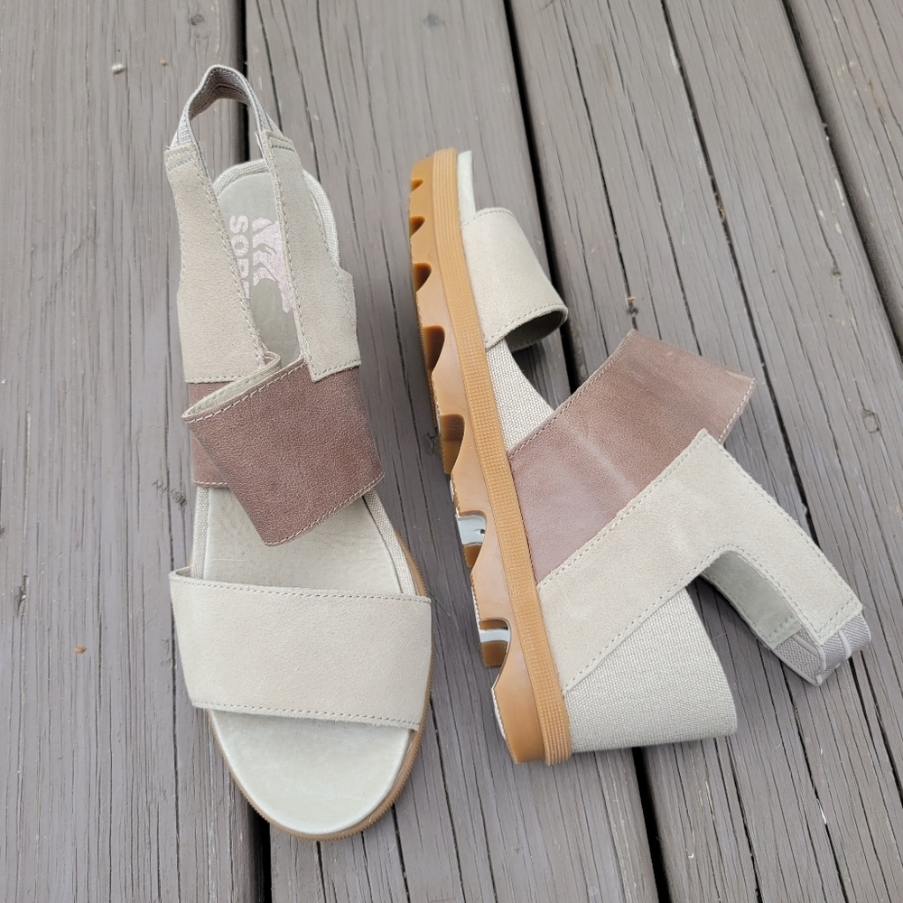Sorel Joanie II Slingback Tan Brown‎ Leather Wedge Platform Chunky Sandals 9.5